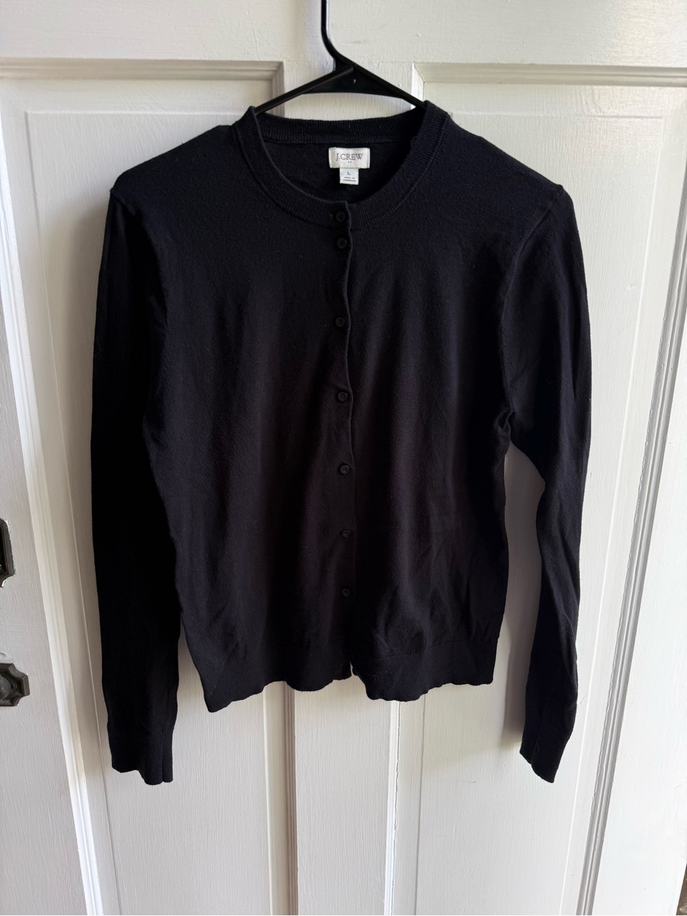 J. Crew Black Crewneck Button-Up Cardigan Sweater